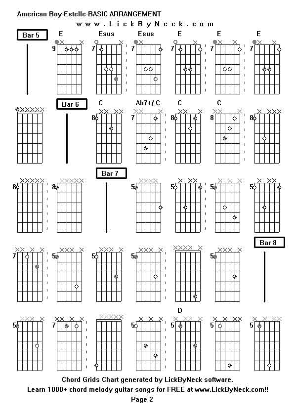 Chord Grids Chart of chord melody fingerstyle guitar song-American Boy-Estelle-BASIC ARRANGEMENT,generated by LickByNeck software.